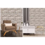 Set 10 Placi de Tapet, Flippy, Autoadezive, 70 x 77 cm, 2.5 mm Grosime, Suprafata Acoperita 5.3 mp, din PVC, Model Piatra, Crem - imagine 3