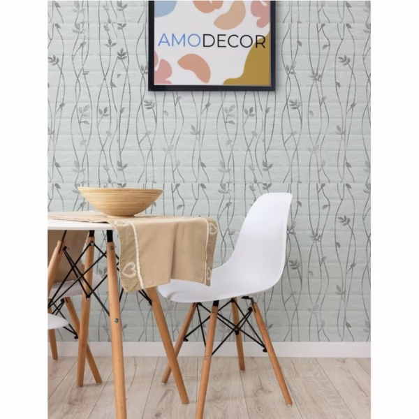 Set 10 Placi de Tapet, Flippy, Autoadezive, 70 x 77 cm, Suprafata Acoperita 5.3 mp, din PVC, Model Frunze Argintii, Gri - imagine 5