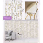 Set 10 Placi de Tapet, Flippy, Autoadezive, 70 x 77 cm, Suprafata Acoperita 5.3 mp, din PVC, Model Frunze Aurii, Bej - imagine 4