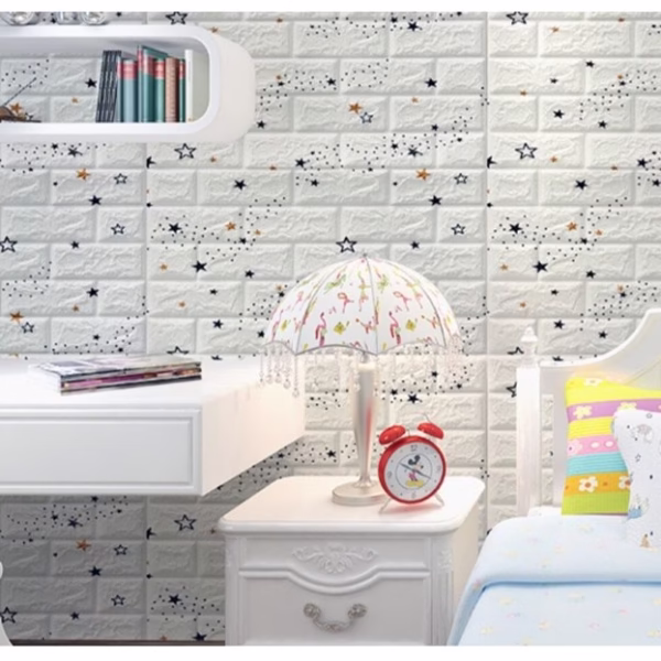 Set 10 Placi de Tapet, Flippy, Autoadezive, 70 x 77 cm, Suprafata Acoperita 5.3 mp, din PVC, Model Stelute Curcubeu, Alb - imagine 2