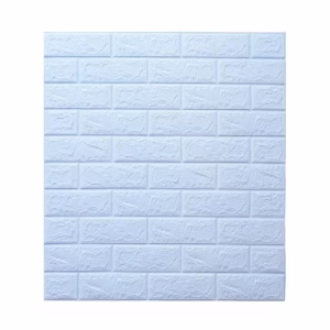 Set 10 Placi de Tapet, Flippy, Autoadezive, 70 x 77 cm, 3.5 mm Grosime, Suprafata Acoperita 5.3 mp, din PVC, Model Caramida, Albastru Deschis
