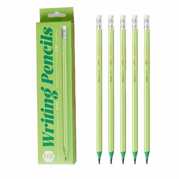 Set 12 Creioane Negre, Flippy, HB, pentru Scoala, cu Radiera, Model Verde, 19 cm - imagine 1