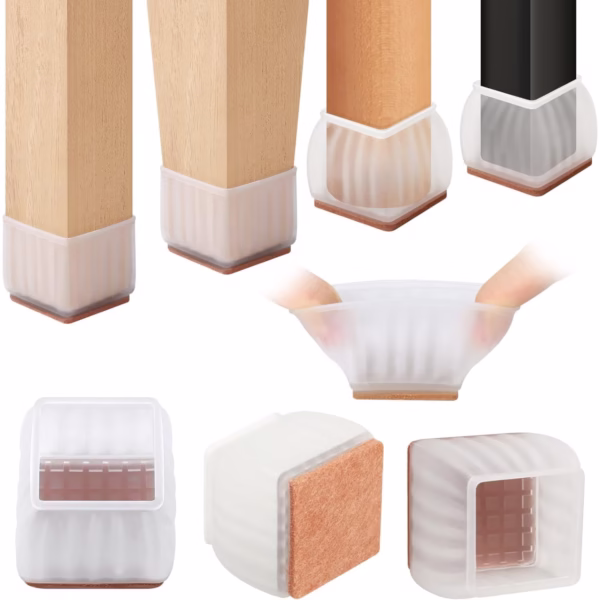 Set 16 Protectii pentru Picioare Scaun si Podea, Flippy, Universale din Silicon, Model Patrat, Alb Transparent - imagine 1