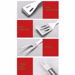 Set 16 Ustensile pentru Gratar, Flippy, din Otel Inoxidabil, Geanta Oxford, Argintiu - imagine 3