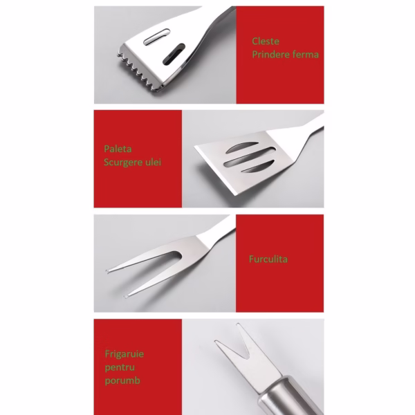 Set 16 Ustensile pentru Gratar, Flippy, din Otel Inoxidabil, Geanta Oxford, Argintiu - imagine 3