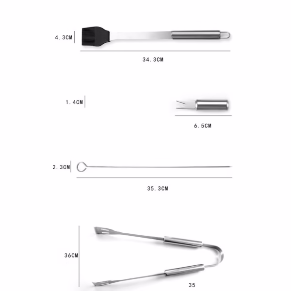 Set 16 Ustensile pentru Gratar, Flippy, din Otel Inoxidabil, Geanta Oxford, Argintiu - imagine 10