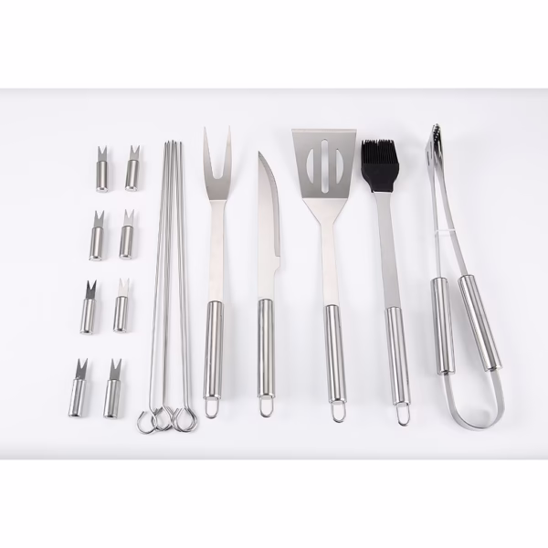 Set 18 Ustensile pentru Gratar, Flippy, din Otel Inoxidabil, Geanta Oxford, Argintiu - imagine 12