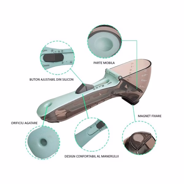 Set 2 Cupe Gradate pentru Bucatarie, Flippy, Cupe de Masurat Reglabile, Ergonomic, Confortabil, pentru Lichide si Solide, Volum ajustabil 5-30ml, 30-130ml, Culoare Albastru - imagine 4