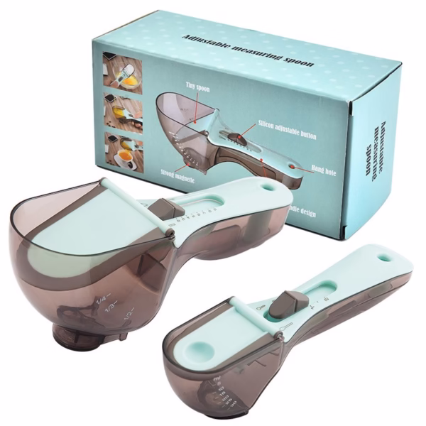 Set 2 Cupe Gradate pentru Bucatarie, Flippy, Cupe de Masurat Reglabile, Ergonomic, Confortabil, pentru Lichide si Solide, Volum ajustabil 5-30ml, 30-130ml, Culoare Albastru - imagine 1