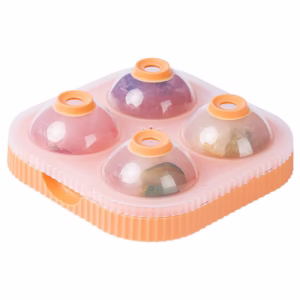 Forma Sfere de Gheata pentru Wiskey si Cocktail-uri Flippy, 4 Sfere, Material Plastic/Silicon Alimentar, Diametru 6.5 cm, cu Orificiu Tip Palnie pentru Umplere, 17 x 17 x 7 cm, Portocaliu