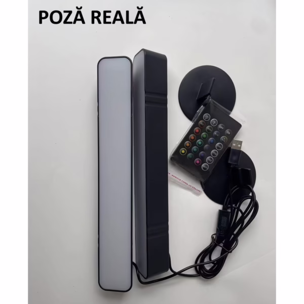 Set 2 Lampi de Birou, Flippy, RGB Colorat, 28 LED, Putere 5V, Telecomanda cu 24 de Taste, Cablu USB, Negru, 25.5x4x3.5cm - imagine 10