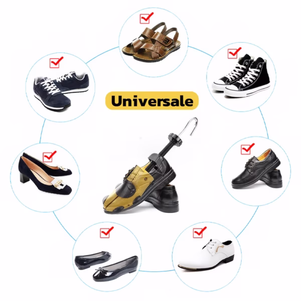 Set 2 Sanuri/Calapoade Reglabilile, Flippy, pentru Alungit si Largit Pantofi, Geanta si Incaltator Incluse, Universale, Unisex, din ABS Premium, Arc, Marime 40 - 47, Galben/Negru - imagine 2