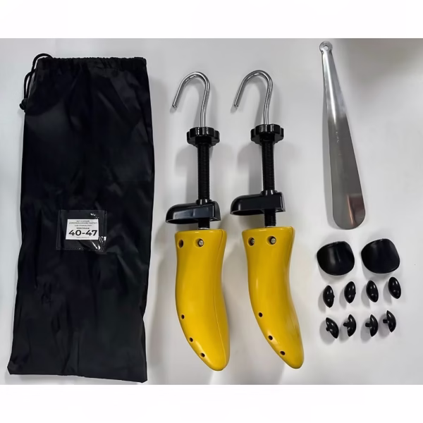 Set 2 Sanuri/Calapoade Reglabilile, Flippy, pentru Alungit si Largit Pantofi, Geanta si Incaltator Incluse, Universale, Unisex, din ABS Premium, Arc, Marime 40 - 47, Galben/Negru - imagine 2