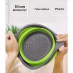 Set 2 strecuratori pliabile din silicon alimentar Flippy, cu manere, fund antiaderent si antialunecare, rotunda, doua dimensiuni, usor de depozitat, compatibil cu masina de spalat vase, verde - imagine 2