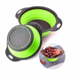 Set 2 strecuratori pliabile din silicon alimentar Flippy, cu manere, fund antiaderent si antialunecare, rotunda, doua dimensiuni, usor de depozitat, compatibil cu masina de spalat vase, verde - imagine 4