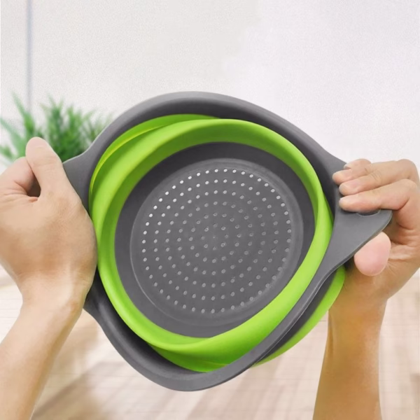 Set 2 strecuratori pliabile din silicon alimentar Flippy, cu manere, fund antiaderent si antialunecare, rotunda, doua dimensiuni, usor de depozitat, compatibil cu masina de spalat vase, verde - imagine 6