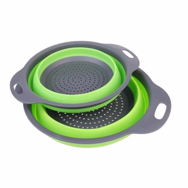 Set 2 strecuratori pliabile din silicon alimentar Flippy, cu manere, fund antiaderent si antialunecare, rotunda, doua dimensiuni, usor de depozitat, compatibil cu masina de spalat vase, verde - imagine 1