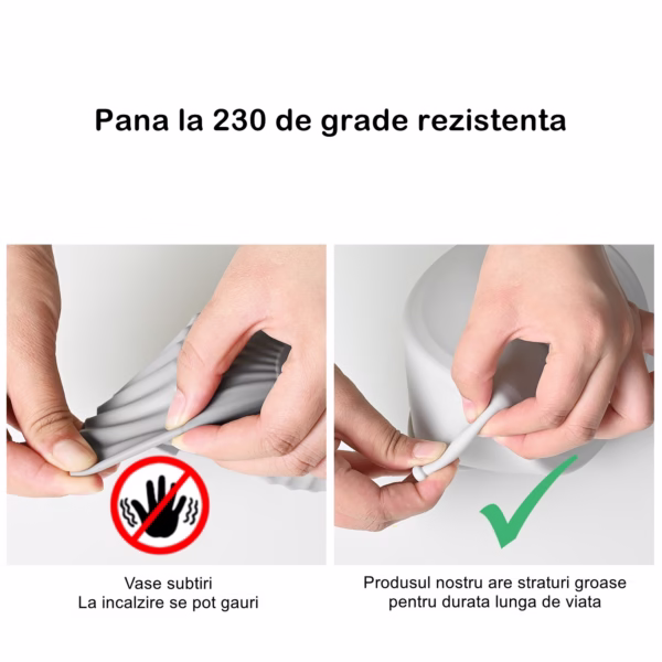 Set 2 tavi din silicon ecologic pentru air fryer Flippy, temperatura maxima 230 grade, reutilizabile, reciclabile, cu manere anti-alunecare, fund antiaderent, 18.7 x 19.5 x 7 cm, gri - imagine 3