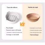 Set 2 tavi din silicon ecologic pentru air fryer Flippy, temperatura maxima 230 grade, reutilizabile, reciclabile, cu manere anti-alunecare, fund antiaderent, 18.7 x 19.5 x 7 cm, gri - imagine 5