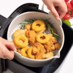 Set 2 tavi din silicon ecologic pentru air fryer Flippy, temperatura maxima 230 grade, reutilizabile, reciclabile, cu manere anti-alunecare, fund antiaderent, 18.7 x 19.5 x 7 cm, gri - imagine 7