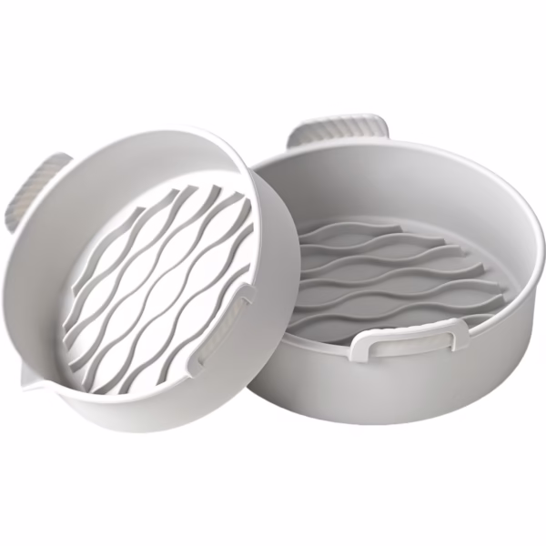 Set 2 tavi din silicon ecologic pentru air fryer Flippy, temperatura maxima 230 grade, reutilizabile, reciclabile, cu manere anti-alunecare, fund antiaderent, 18.7 x 19.5 x 7 cm, gri - imagine 1