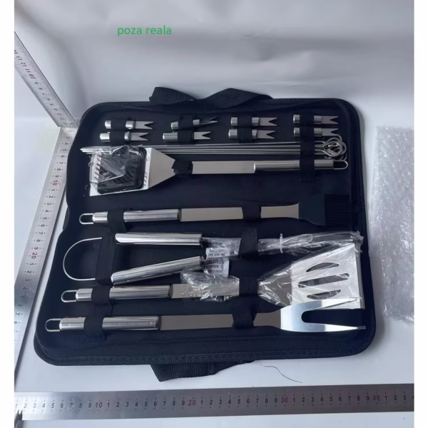 Set 20 Ustensile pentru Gratar, Flippy, din Otel Inoxidabil, Geanta Oxford, Argintiu - imagine 2