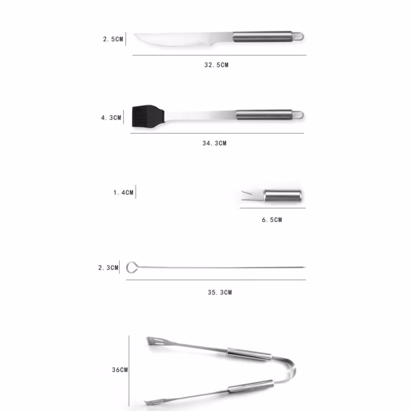 Set 20 Ustensile pentru Gratar, Flippy, din Otel Inoxidabil, Geanta Oxford, Argintiu - imagine 3