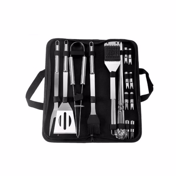 Set 20 Ustensile pentru Gratar, Flippy, din Otel Inoxidabil, Geanta Oxford, Argintiu - imagine 1