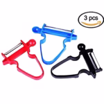 Set 3 Accesorii de Decojire, Razuire si Feliere, Flippy, pentru Legume si Fructe, Negru-Rosu-Albastru