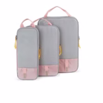 Set 3 Genti de Calatorie Flippy, Pentru Depozitare, Compresibile, 3 Dimensiuni, Mic, Mediu, Mare, Impermeabile, Fermoar Dublu, Roz - imagine 2