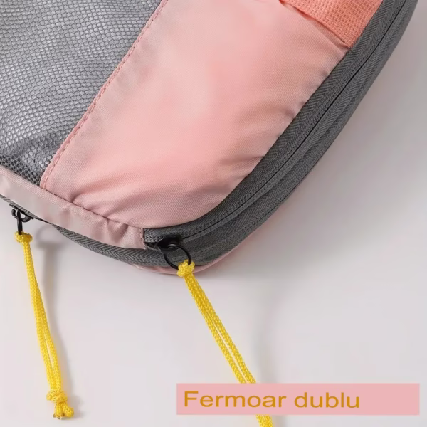 Set 3 Genti de Calatorie Flippy, Pentru Depozitare, Compresibile, 3 Dimensiuni, Mic, Mediu, Mare, Impermeabile, Fermoar Dublu, Roz - imagine 9