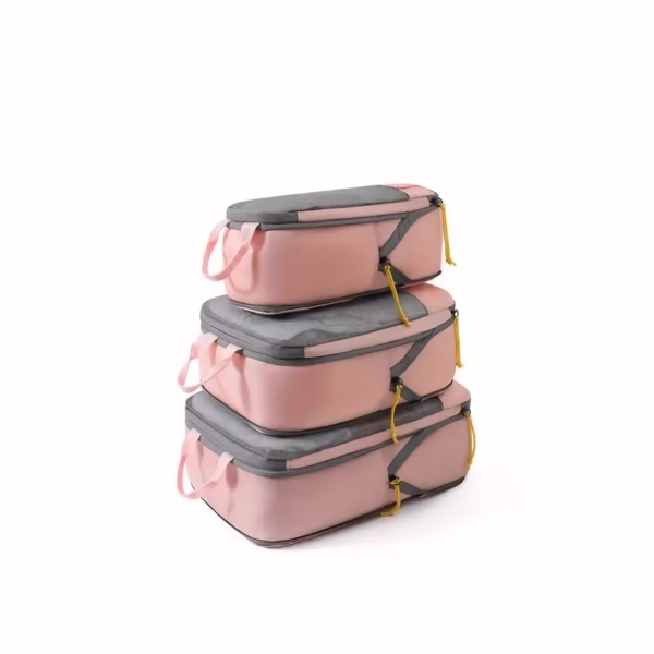 Set 3 Genti de Calatorie Flippy, Pentru Depozitare, Compresibile, 3 Dimensiuni, Mic, Mediu, Mare, Impermeabile, Fermoar Dublu, Roz - imagine 1
