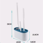 Set 3 Perii pentru Toaleta, Flippy, din Silicon, Perie Zimtata, Cap Flexibil, Suport Adeziv pentru Montarea pe Perete, 39 x 19 x 9.8 cm, Albastru/Alb - imagine 3