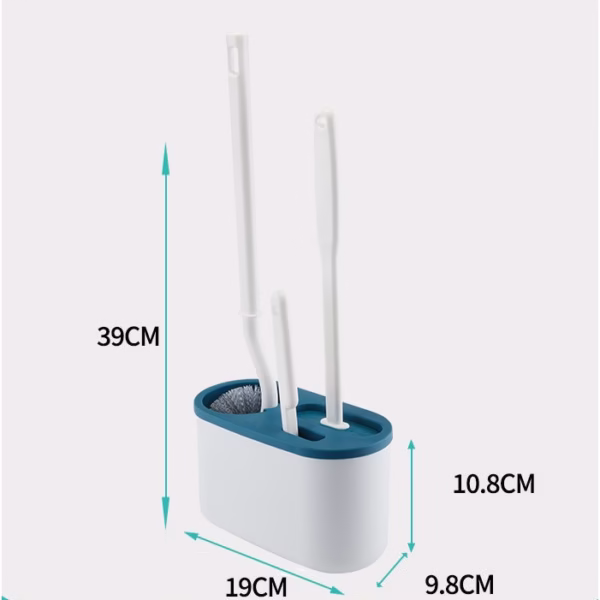 Set 3 Perii pentru Toaleta, Flippy, din Silicon, Perie Zimtata, Cap Flexibil, Suport Adeziv pentru Montarea pe Perete, 39 x 19 x 9.8 cm, Albastru/Alb - imagine 3