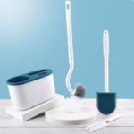 Set 3 Perii pentru Toaleta, Flippy, din Silicon, Perie Zimtata, Cap Flexibil, Suport Adeziv pentru Montarea pe Perete, 39 x 19 x 9.8 cm, Albastru/Alb - imagine 9