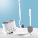 Set 3 Perii pentru Toaleta, Flippy, din Silicon, Perie Zimtata, Cap Flexibil, Suport Adeziv pentru Montarea pe Perete, 39 x 19 x 9.8 cm, Gri/Alb - imagine 8