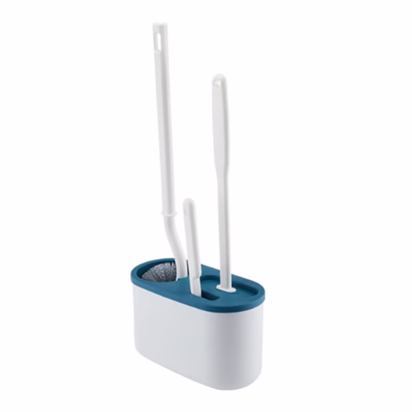 Set 3 Perii pentru Toaleta, Flippy, din Silicon, Perie Zimtata, Cap Flexibil, Suport Adeziv pentru Montarea pe Perete, 39 x 19 x 9.8 cm, Albastru/Alb - imagine 1