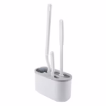 Set 3 Perii pentru Toaleta, Flippy, din Silicon, Perie Zimtata, Cap Flexibil, Suport Adeziv pentru Montarea pe Perete, 39 x 19 x 9.8 cm, Gri/Alb