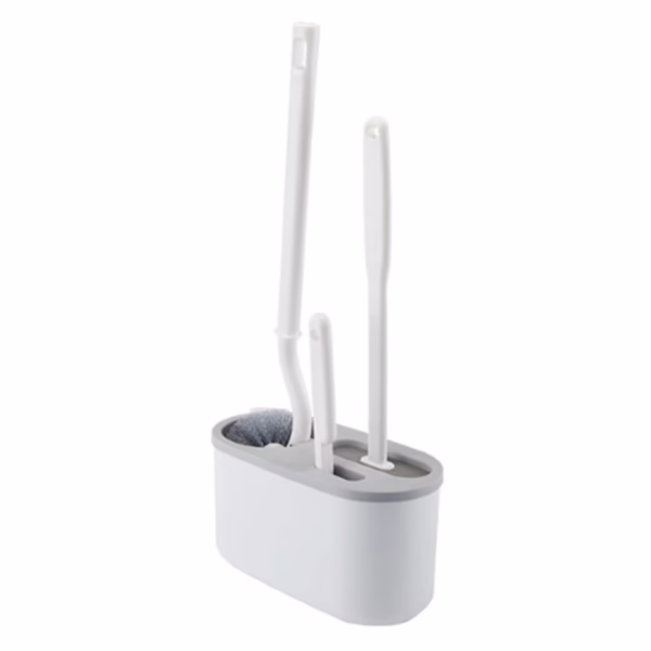 Set 3 Perii pentru Toaleta, Flippy, din Silicon, Perie Zimtata, Cap Flexibil, Suport Adeziv pentru Montarea pe Perete, 39 x 19 x 9.8 cm, Gri/Alb - imagine 1