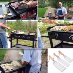 Set 3 spatule pentru gratar Flippy, din metal, margini subtiri, suprafata antiaderenta, rezistente la temperaturi ridicate, maner ergonomic din lemn, 3 forme, agatatoare, gri - imagine 8