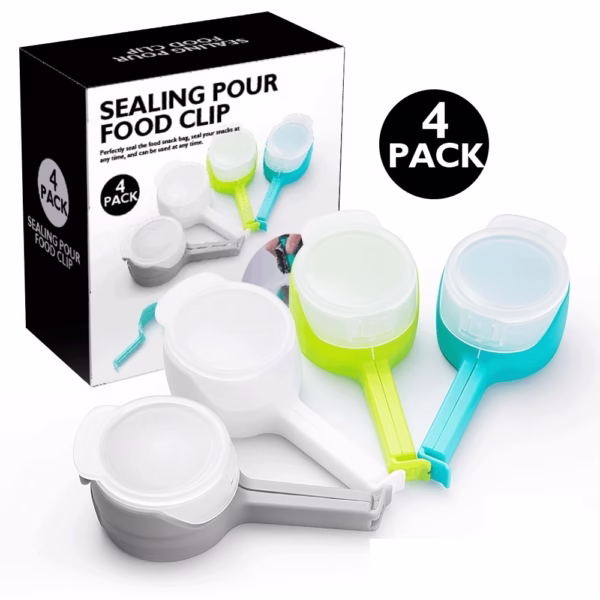 Set 4 cleme cu capac Flippy, pentru sigilare pungi alimente, material ABS, multicolor - imagine 2