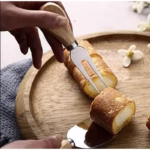 Set 4 cutite pentru branza Flippy, din otel inoxidabil, maner din lemn de salcam, pentru branza sau unt, 15 x 6.3 x 3 cm, argintiu - imagine 6