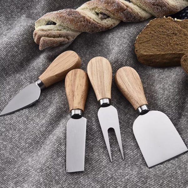 Set 4 cutite pentru branza Flippy, din otel inoxidabil, maner din lemn de salcam, pentru branza sau unt, 15 x 6.3 x 3 cm, argintiu - imagine 7