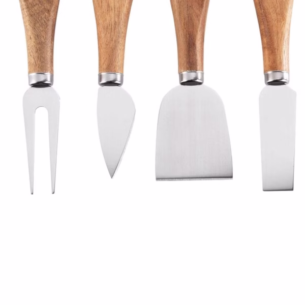 Set 4 cutite pentru branza Flippy, din otel inoxidabil, maner din lemn de salcam, pentru branza sau unt, 15 x 6.3 x 3 cm, argintiu - imagine 11