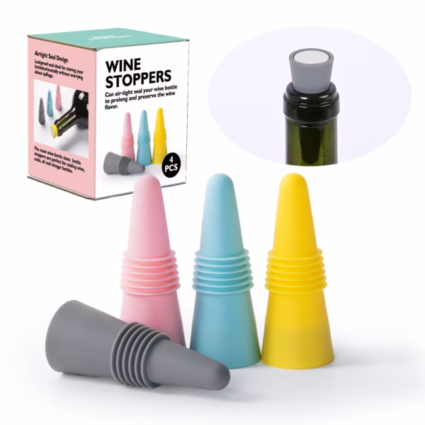 Set 4 dopuri reutilizabile din silicon Flippy, pentru sticle de vin, bautura, multicolor - imagine 5