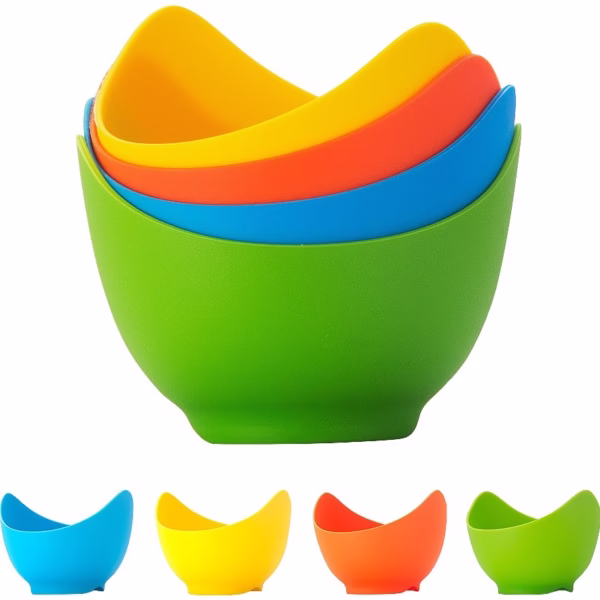 Set 4 forme pentru oua posate Flippy, din silicon rezistent la temperatura mare, usor de utilizat, multicolor - imagine 1