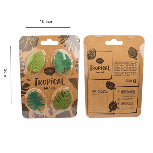 Set 4 Magneti de Frigider, Flippy, Model Frunze, din ABS si Magnet, Verde - imagine 5