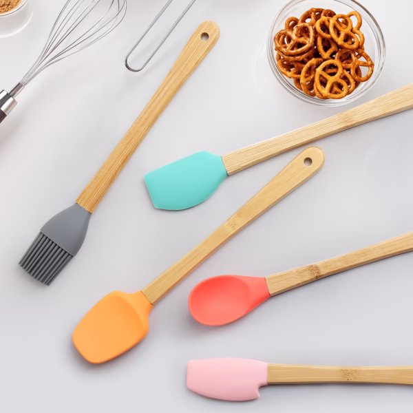 Set 5 Mini Spatule de Silicon Flippy, pensula, Stejar, Multicolor - imagine 7