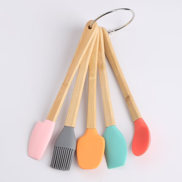 Set 5 Mini Spatule de Silicon Flippy, pensula, Stejar, Multicolor - imagine 8