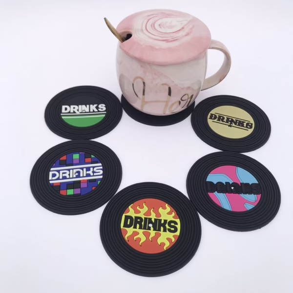Set 5 Suporturi pentru Pahare, Filppy, din PVC, Diametru 9 cm, Rezistent la Caldura, Multicolor - imagine 7